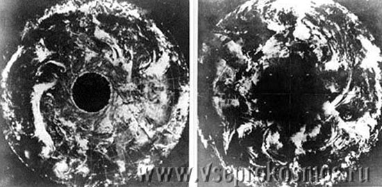 Снимки Северного полюса, сделаные спутниками ESSA-3 и TSSA-7